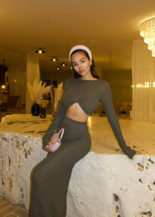 Ella knit maslinasti set